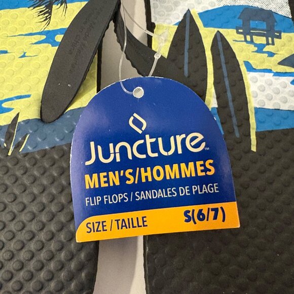 Juncture Mens NEW w‎ Tag Flip Flops Size S(6/7) Beach Print Black & Blue Sandals - Picture 3 of 6